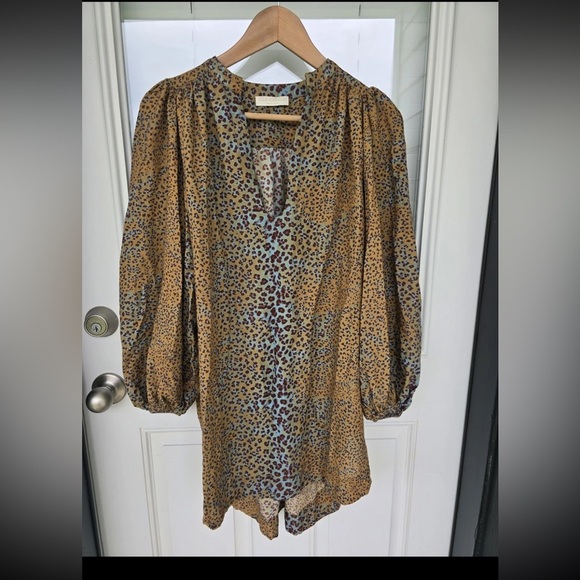 Ulla Johnson Nerissa Tunic Dress Small Leopard Print V-Neck Long Sleeves - Picture 2 of 10